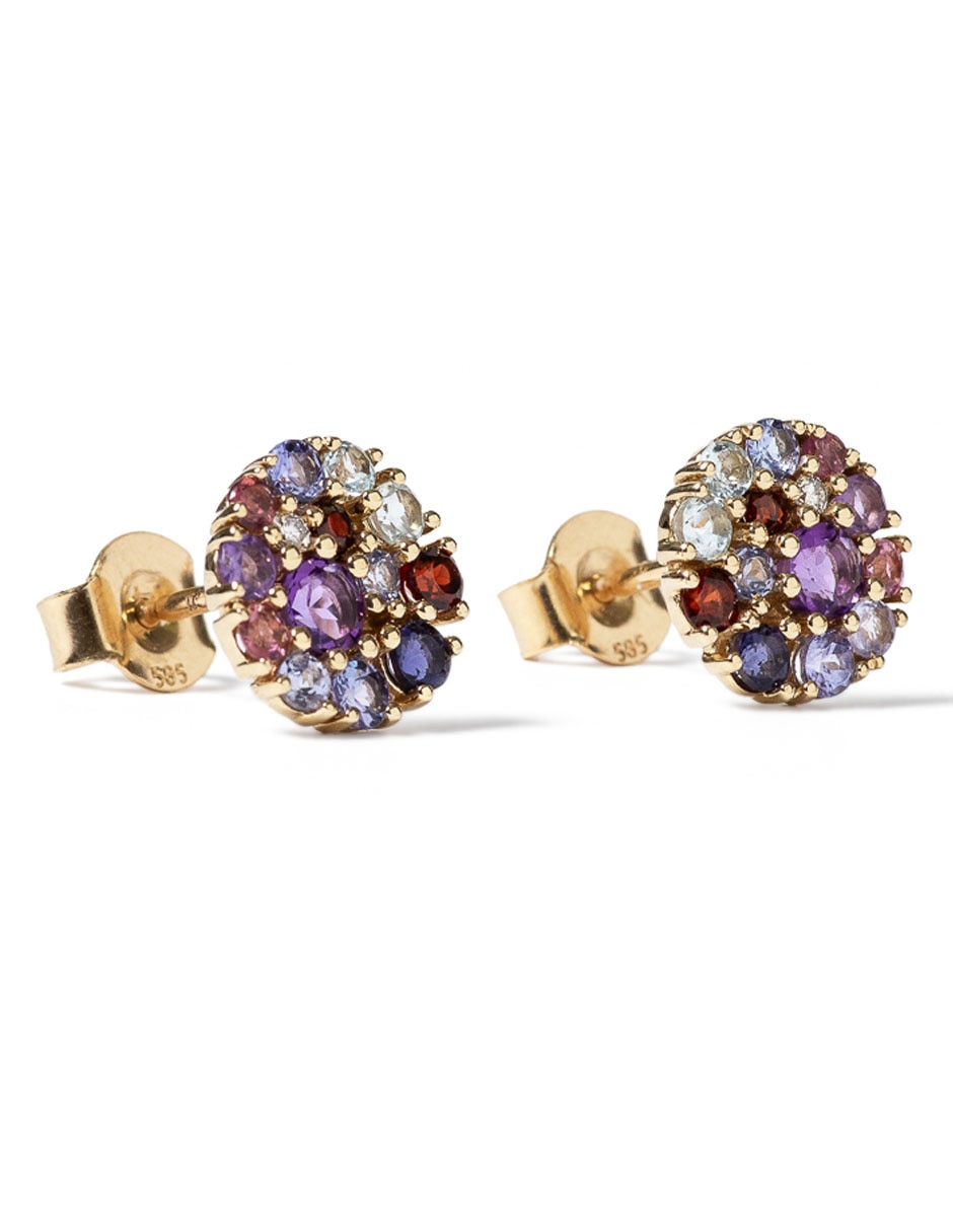 Aretes redondos de oro con acabado brillante zirconia 2