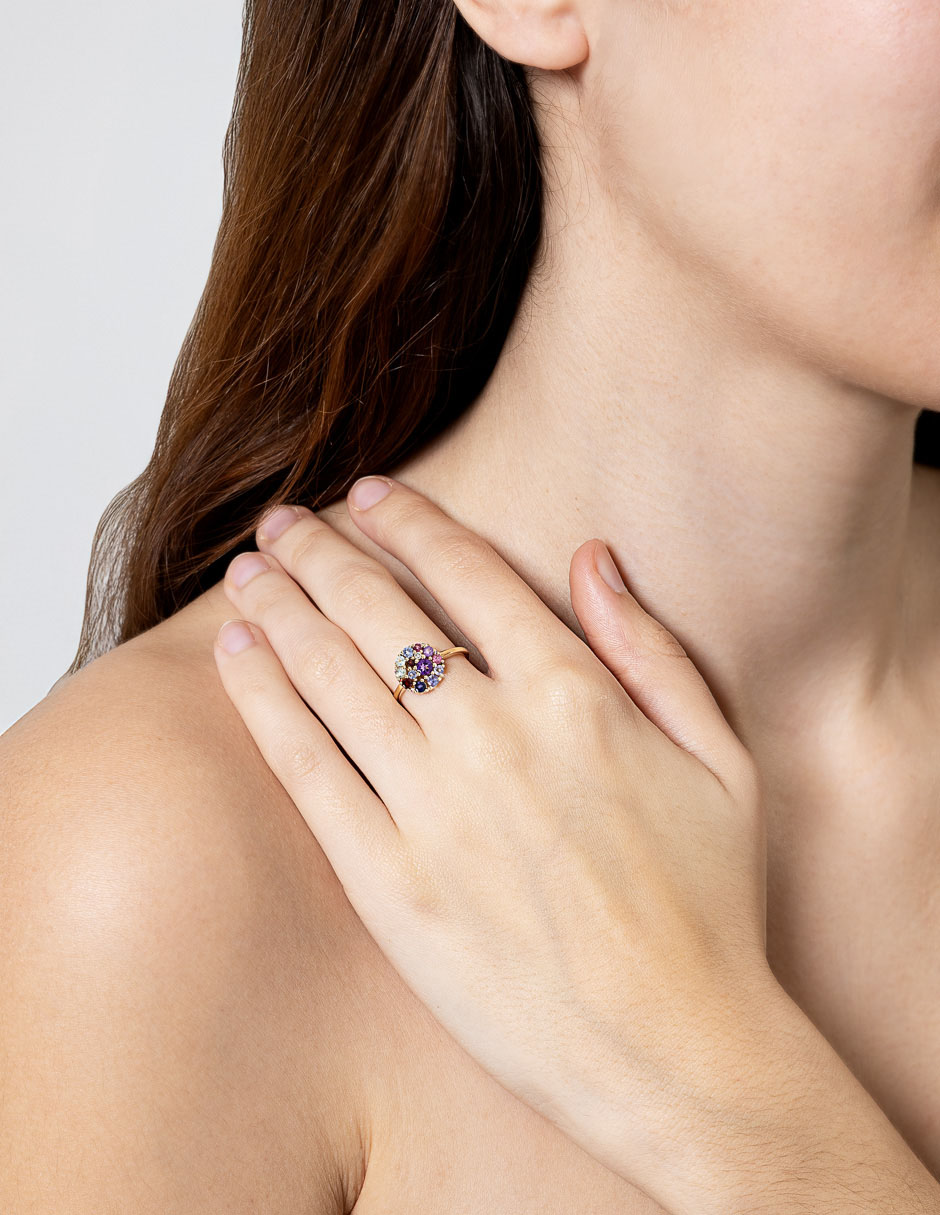 Anillo con gema 14 k de oro amarillo diamante brillante 4