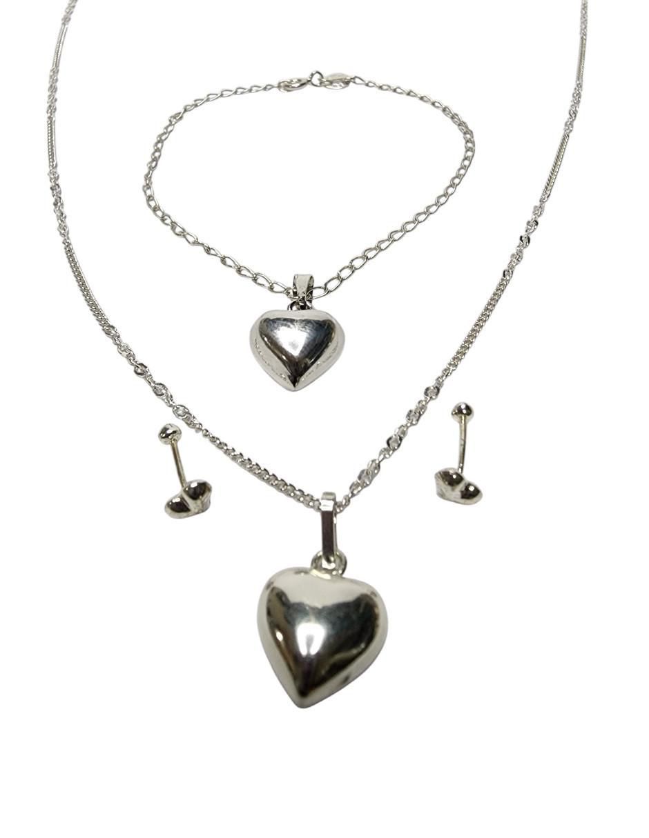 Aretes, collar y pulsera de corazón Amor Love de plata P.925