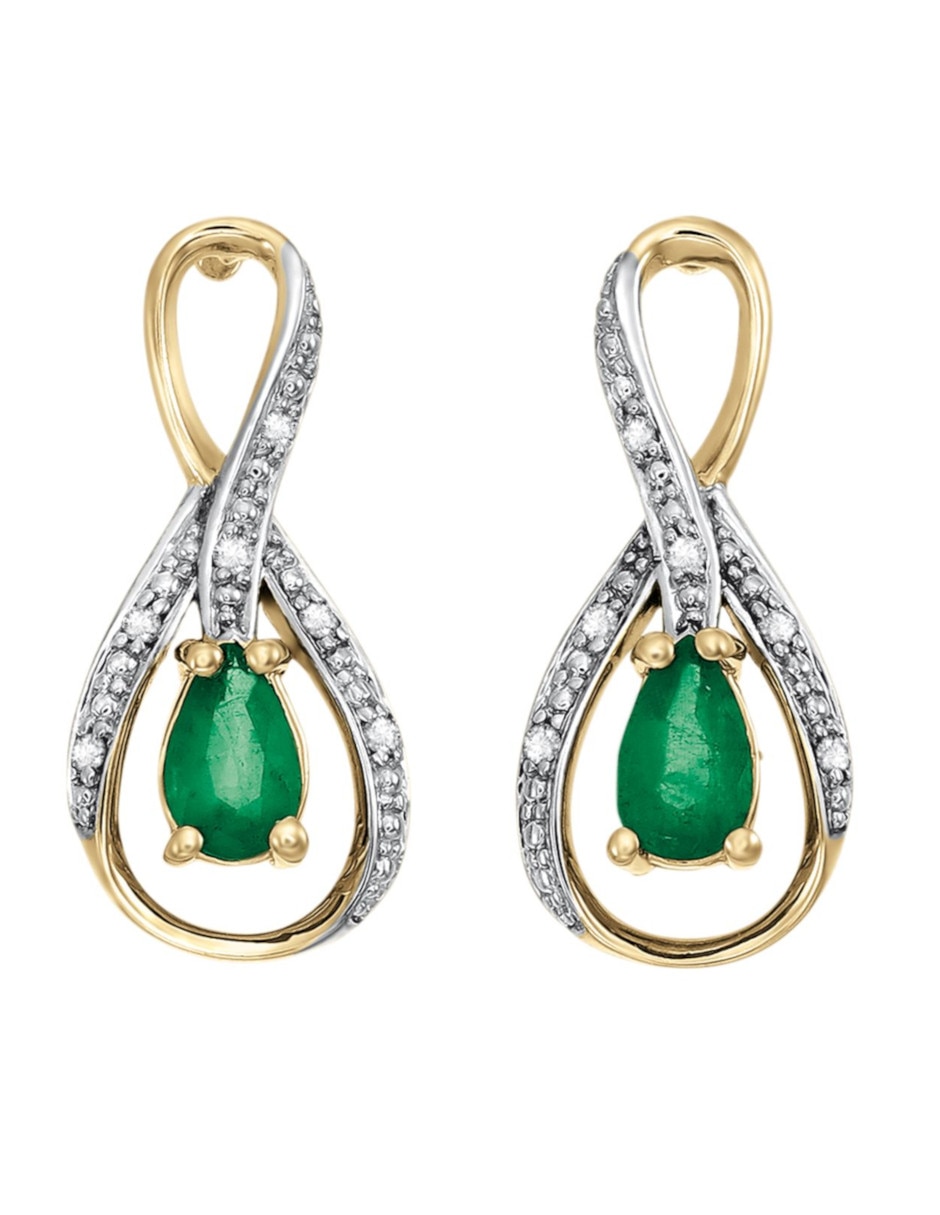 Broqueles de infinito de oro 14 K con acabado liso esmeralda y diamante Broqueles de infinito de oro 14 K con acabado liso esmeralda y diamante