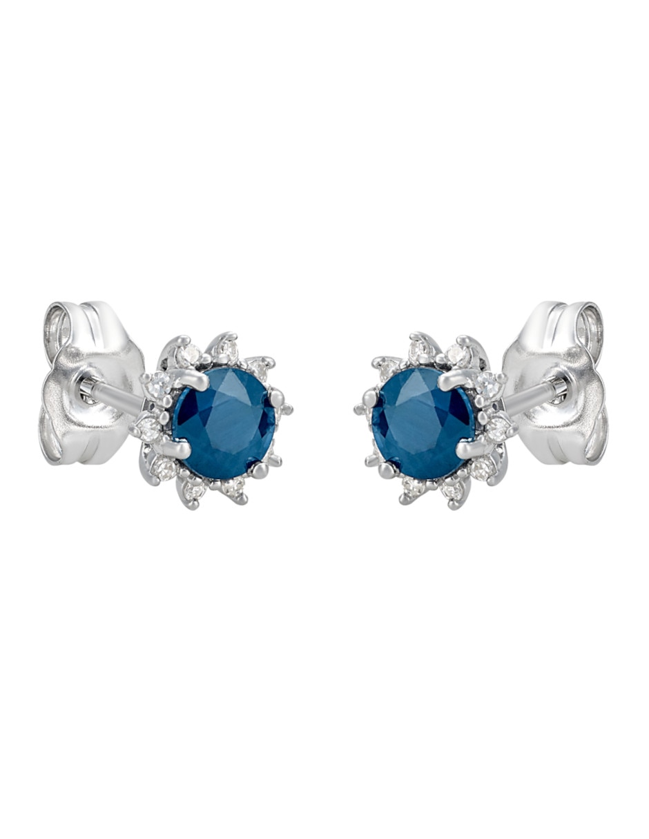 Broqueles redondos de oro blanco zafiro y diamante Broqueles redondos de oro blanco zafiro y diamante