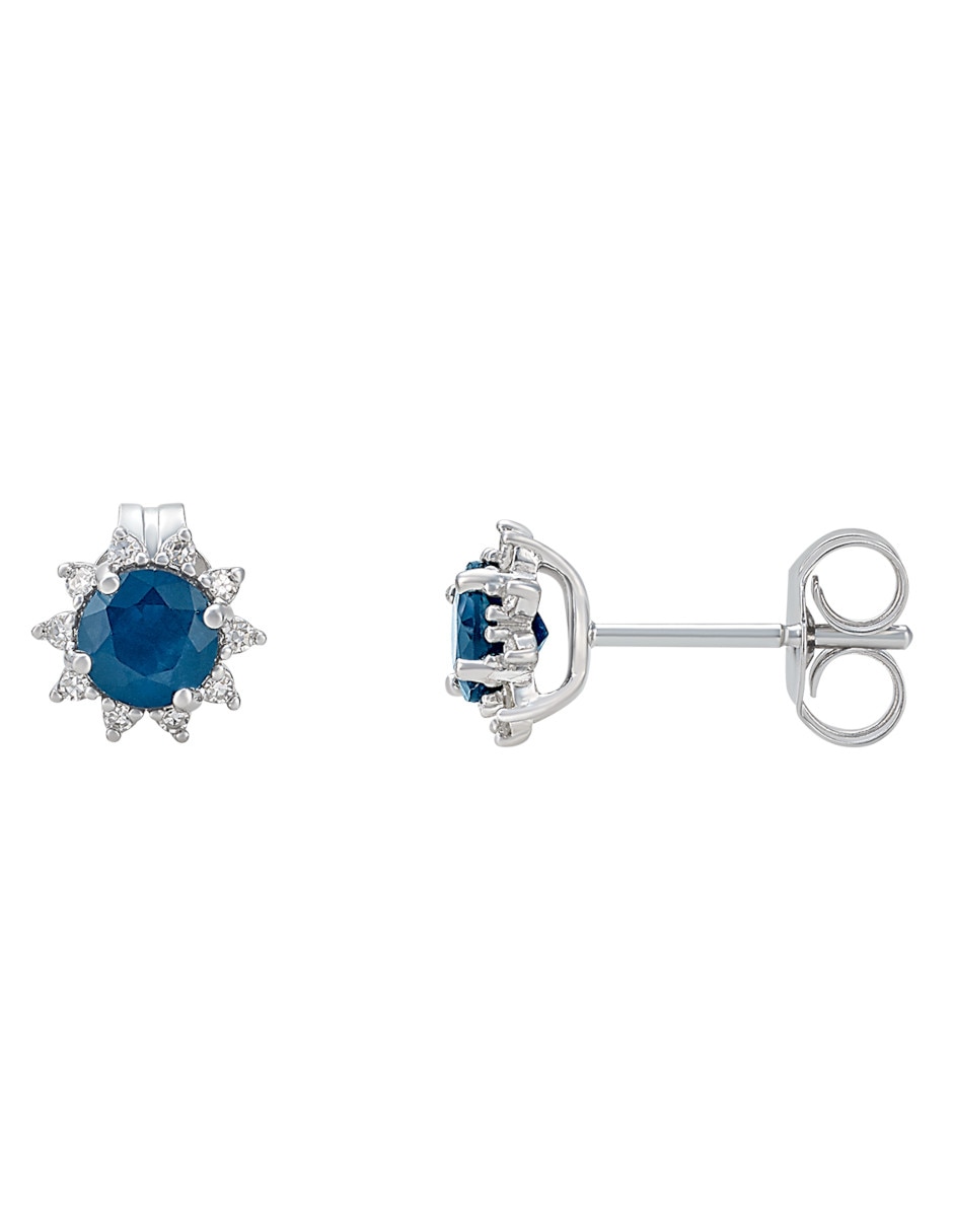 Broqueles redondos de oro blanco zafiro y diamante 3