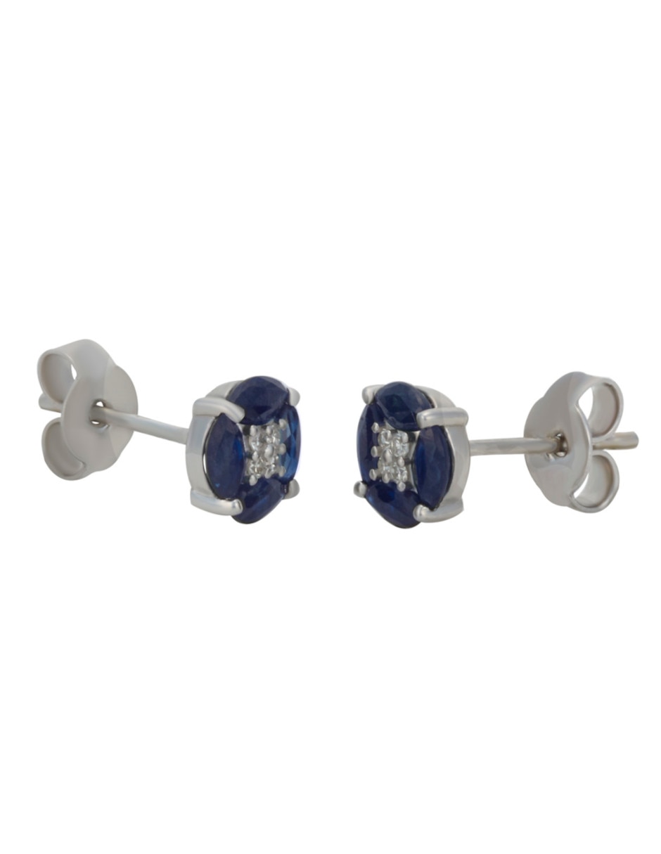 Broqueles redondos de oro blanco zafiro y diamante Broqueles redondos de oro blanco zafiro y diamante