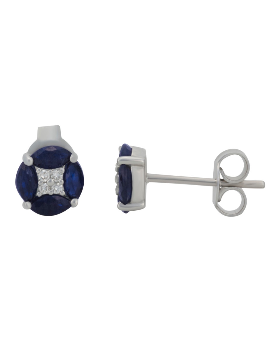 Broqueles redondos de oro blanco zafiro y diamante 3