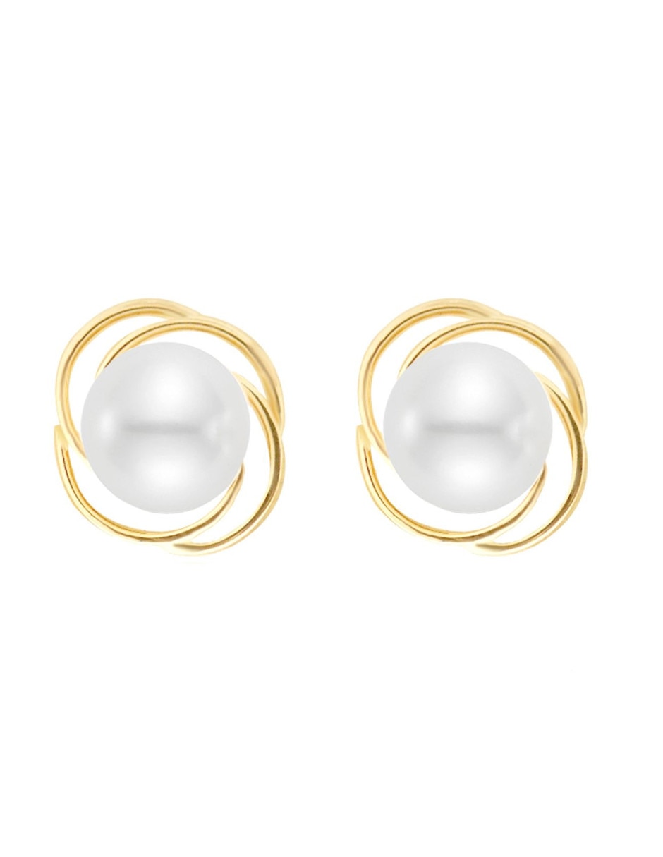 Broqueles de flor de oro 14 K con acabado brillante perla Broqueles de flor de oro 14 K con acabado brillante perla