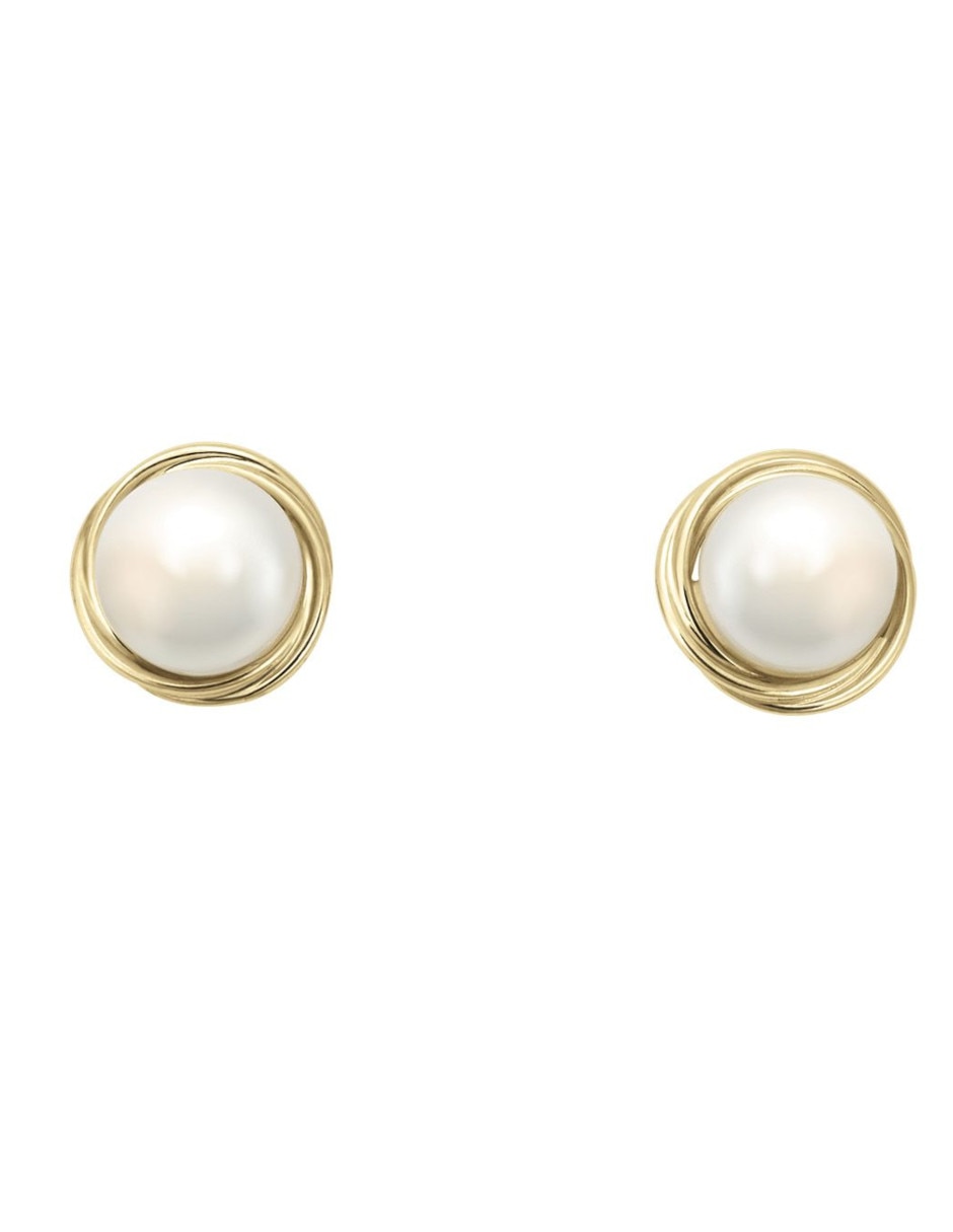 Broqueles de nudo de oro 14 K con acabado brillante perla Broqueles de nudo de oro 14 K con acabado brillante perla