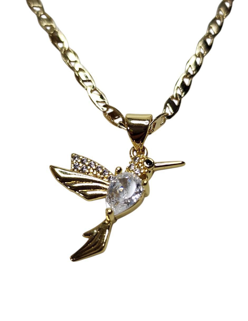 Collar con dije de colibrí Aves de oro laminado 14 K Collar con dije de colibrí Aves de oro laminado 14 K