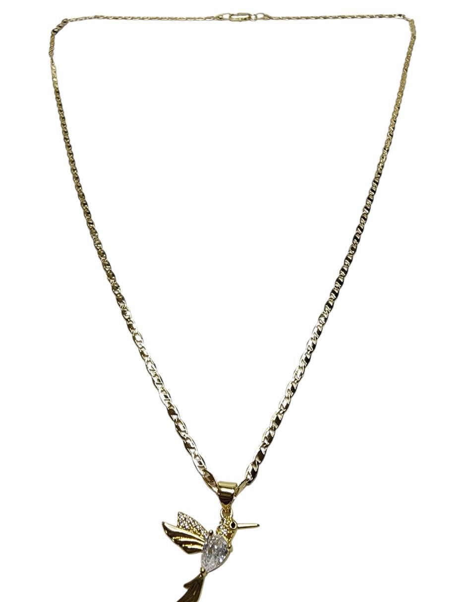 Collar con dije de colibrí Aves de oro laminado 14 K 2