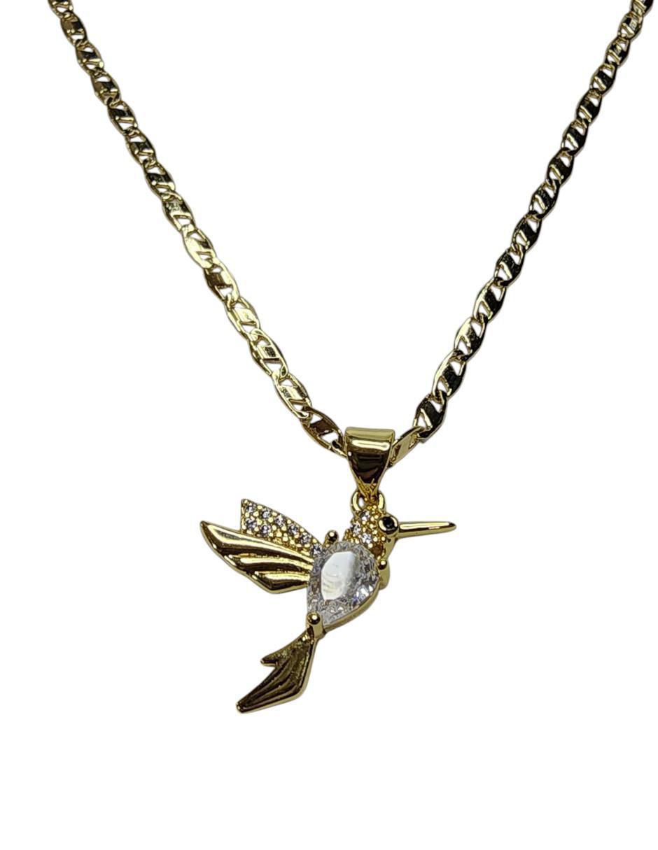 Collar con dije de colibrí Aves de oro laminado 14 K 4