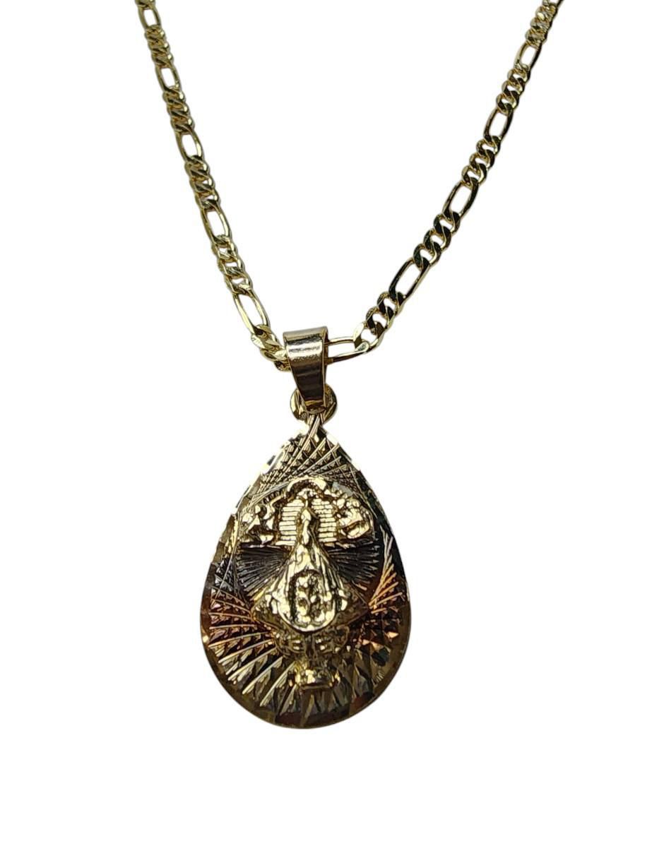 Cadena de gota Virgen San Juan de los Lagos de oro laminado 14 K 3