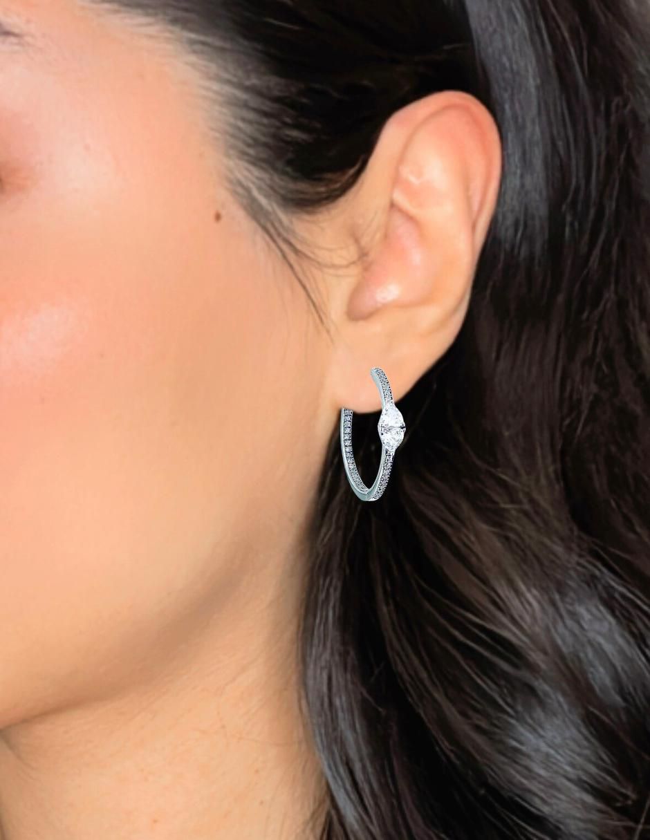 Aretes de aro circulares de plata P 925 con acabado pavé zirconia 2