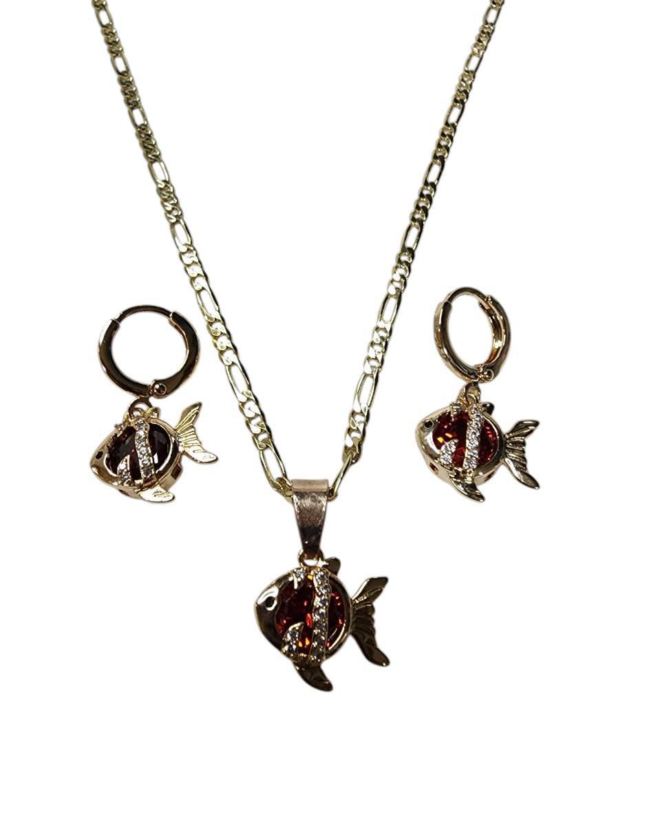 Aretes y collar de pez Mar zirconia