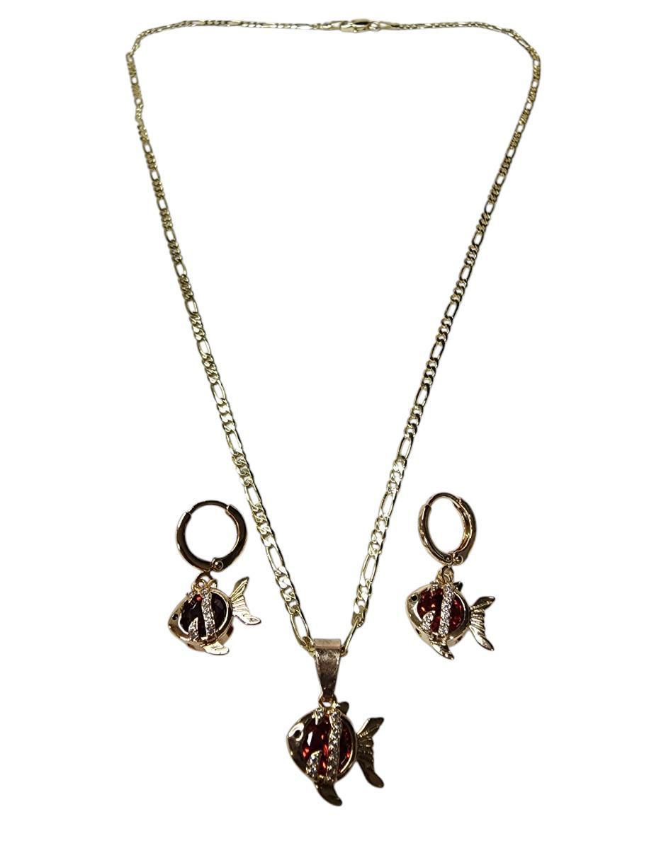 Aretes y collar de pez Mar zirconia 2