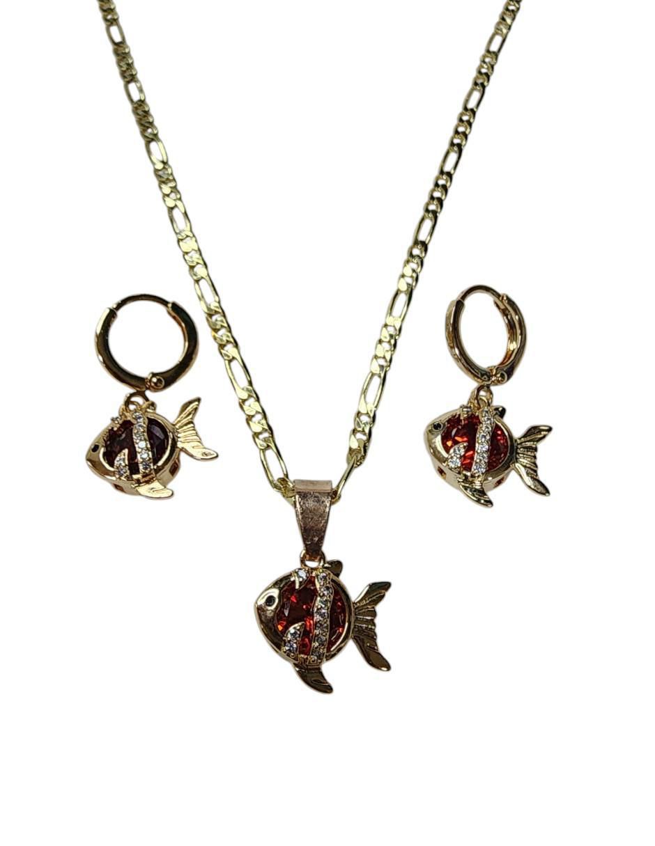 Aretes y collar de pez Mar zirconia 5