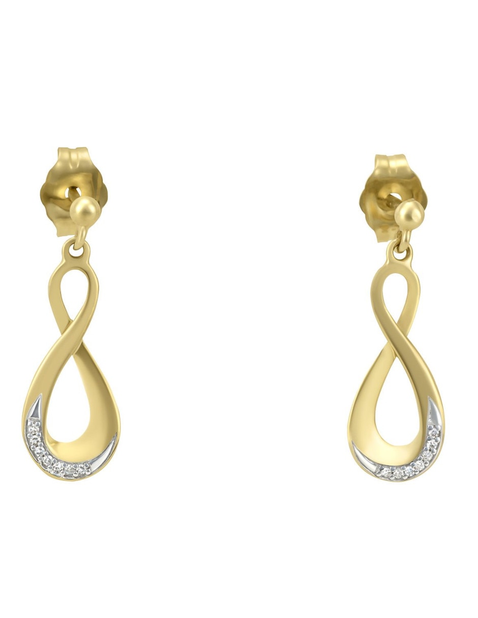 Broqueles de infinito de oro 14 K con acabado liso diamante Broqueles de infinito de oro 14 K con acabado liso diamante