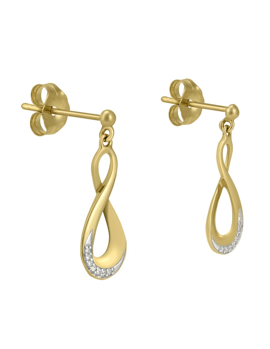 Broqueles de infinito de oro 14 K con acabado liso diamante 3