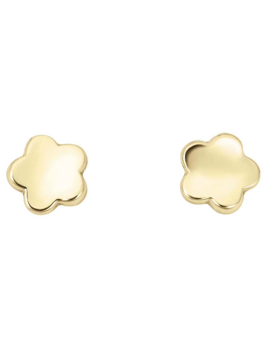 Broqueles de flor de oro 14 K con acabado liso Broqueles de flor de oro 14 K con acabado liso