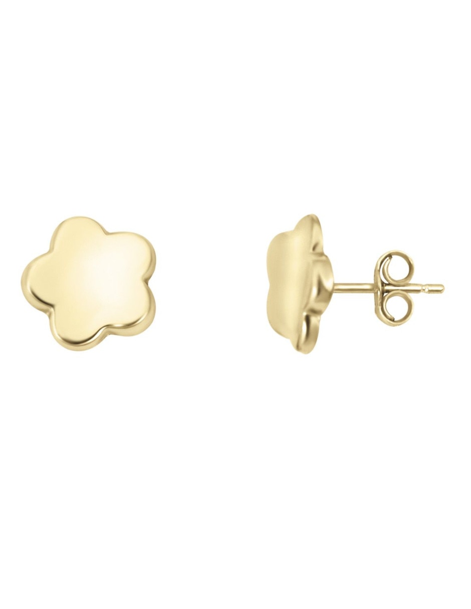 Broqueles de flor de oro 14 K con acabado liso 3