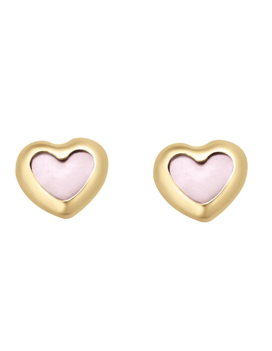 Broqueles de corazón de oro con acabado brillante madre perla Broqueles de corazón de oro con acabado brillante madre perla