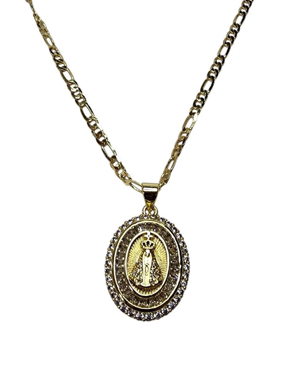 Collar con dije virgen de juquila de oro laminado 14 K