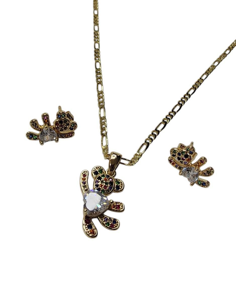 Aretes y collar de oso Ternura de oro vermeil 14 k zirconia 3