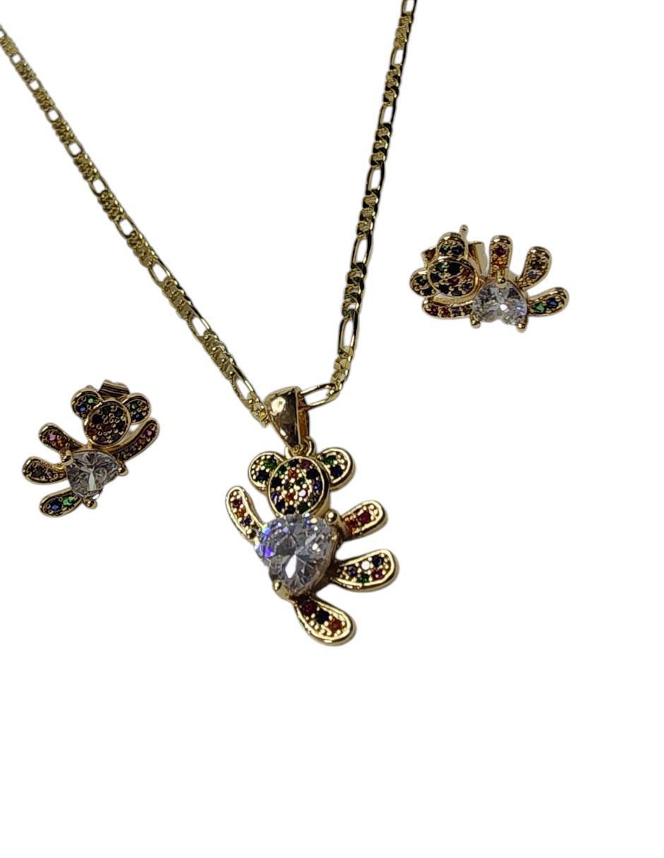 Aretes y collar de oso Ternura de oro vermeil 14 k zirconia 4