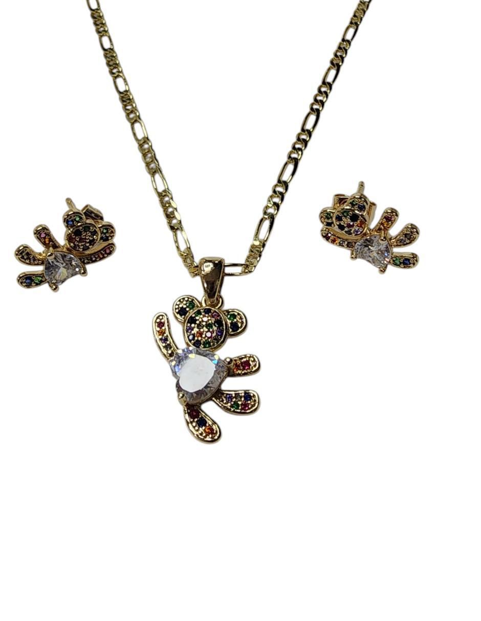 Aretes y collar de oso Ternura de oro vermeil 14 k zirconia 5