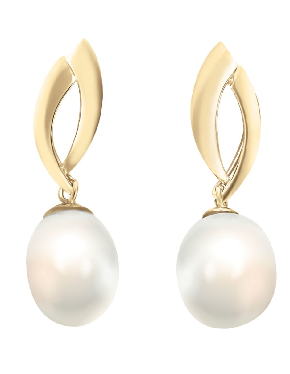 Aretes de perla de oro con acabado brillante perla