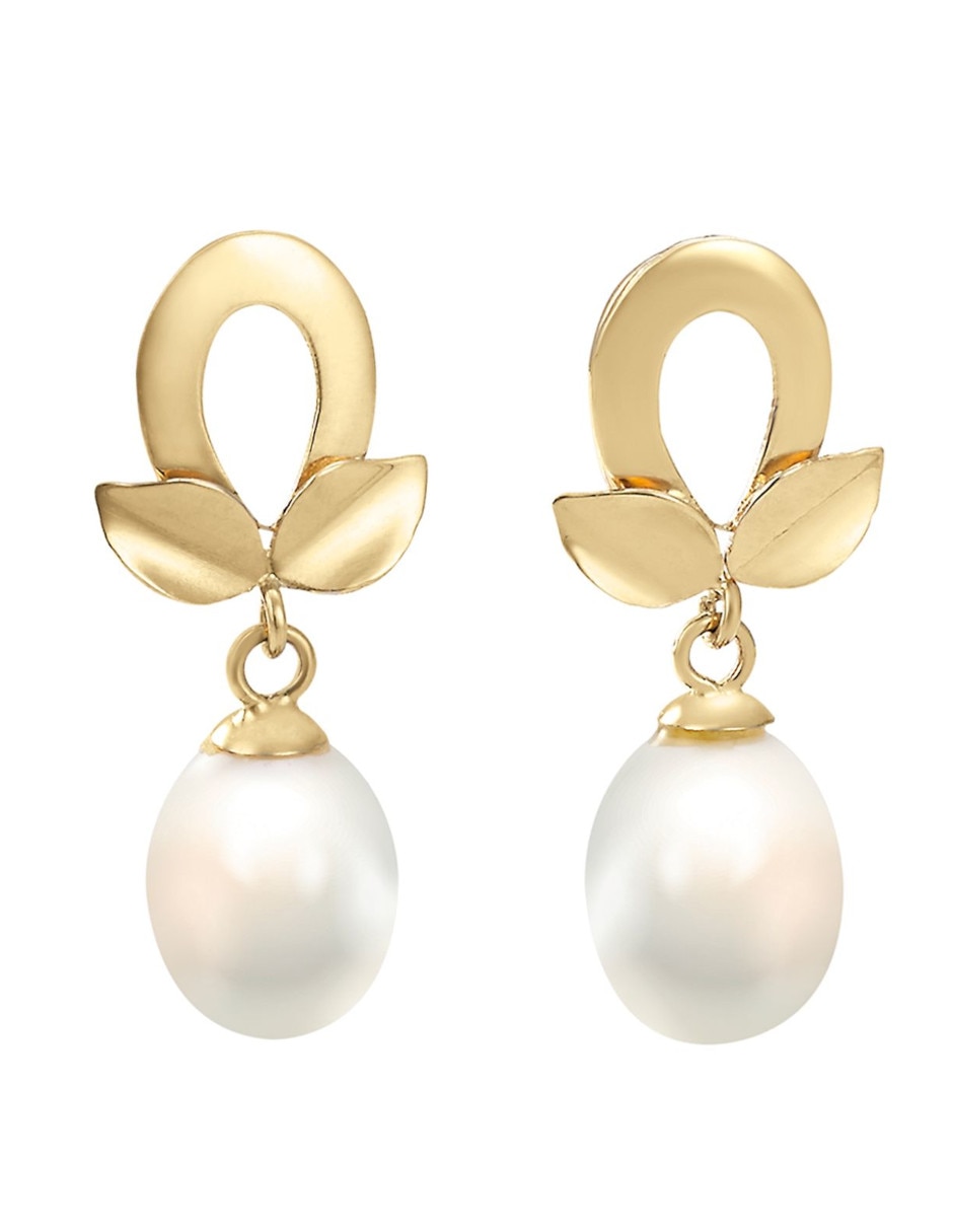 Aretes de perla de oro con acabado brillante perla