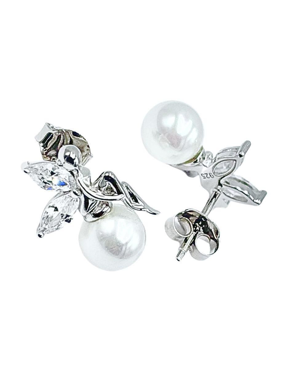 Aretes de hada de plata P 925 con acabado brillante imitación perla 2