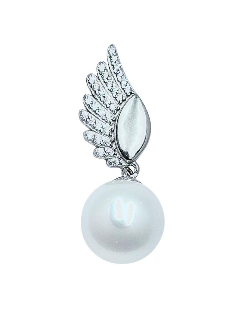 Aretes de alas de plata P 925 con acabado brillante imitación perla 2