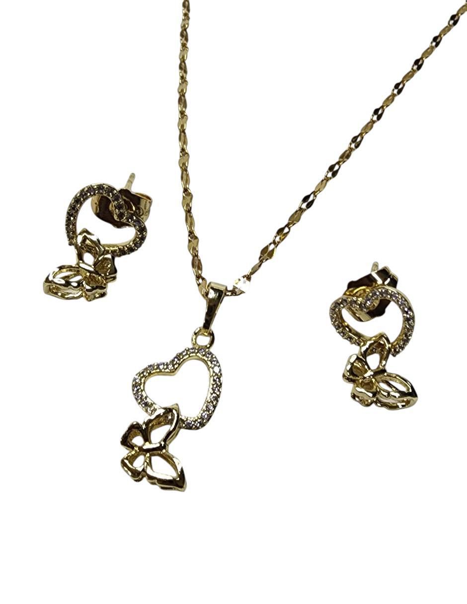 Aretes y collar de mariposa Corazón de oro vermeil 14 k zirconia 3