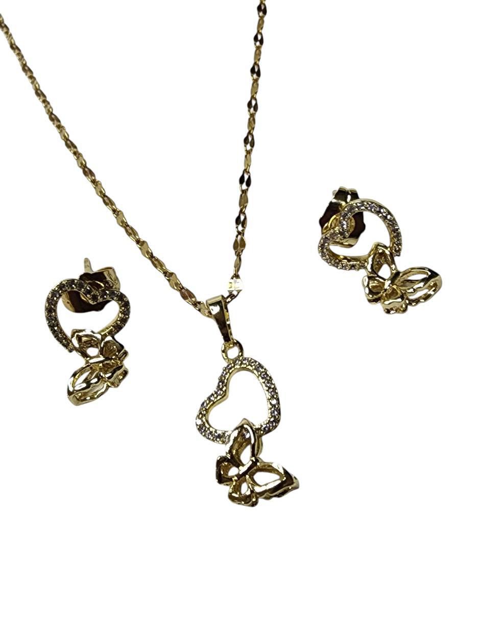 Aretes y collar de mariposa Corazón de oro vermeil 14 k zirconia 4