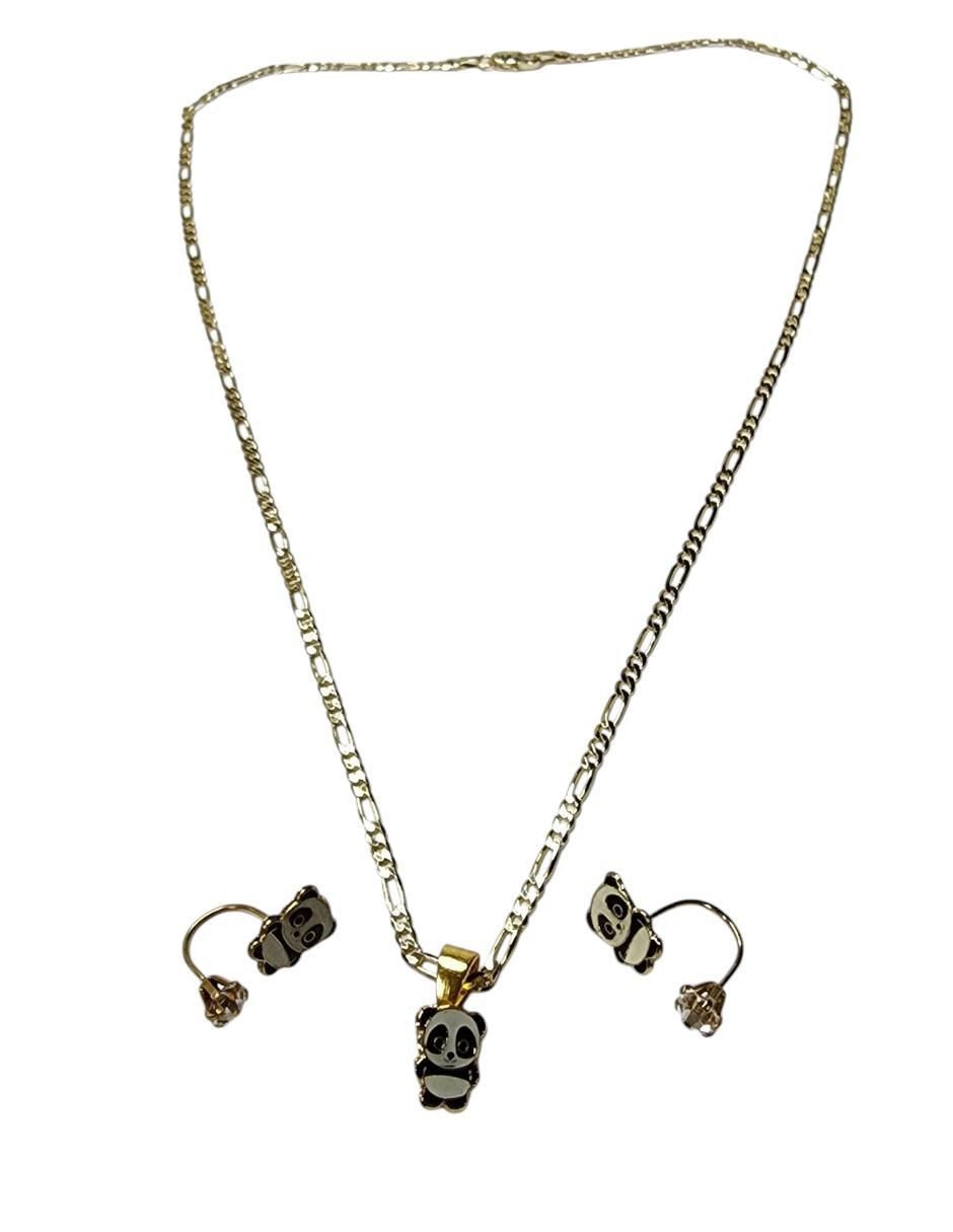 Aretes y collar de panda Ternura de oro vermeil 14 k zirconia 2