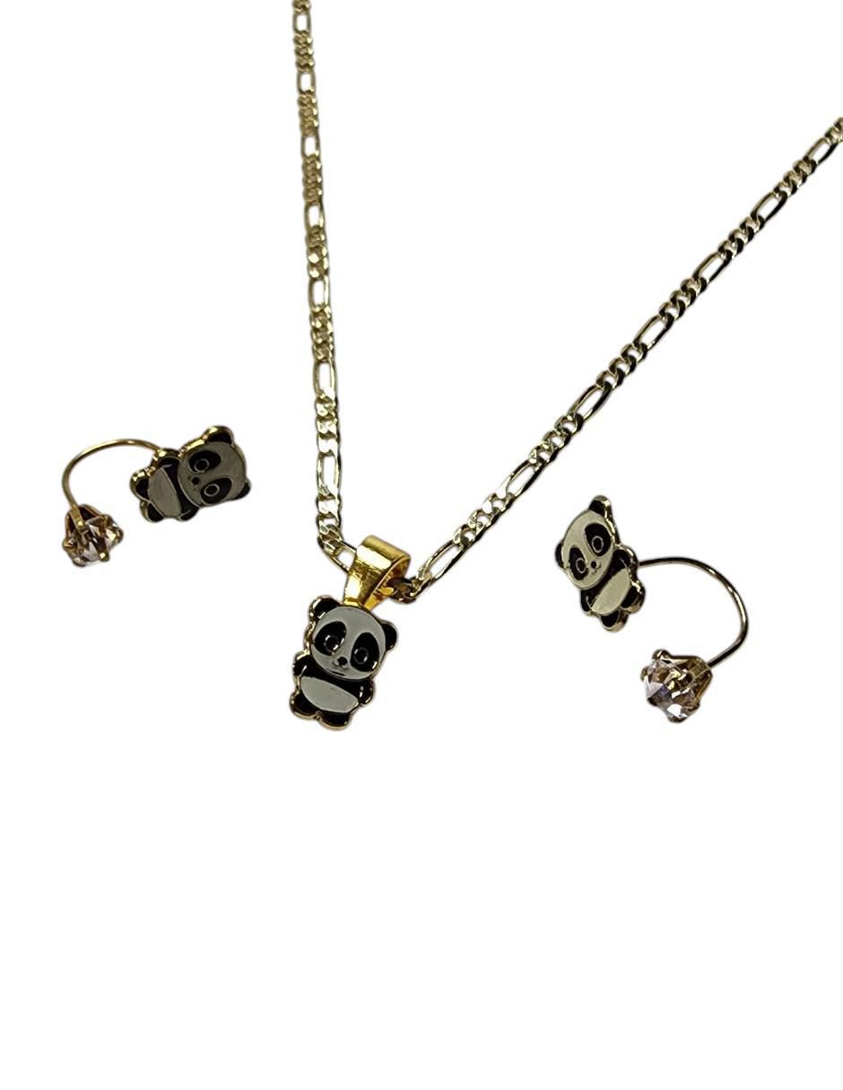 Aretes y collar de panda Ternura de oro vermeil 14 k zirconia 3