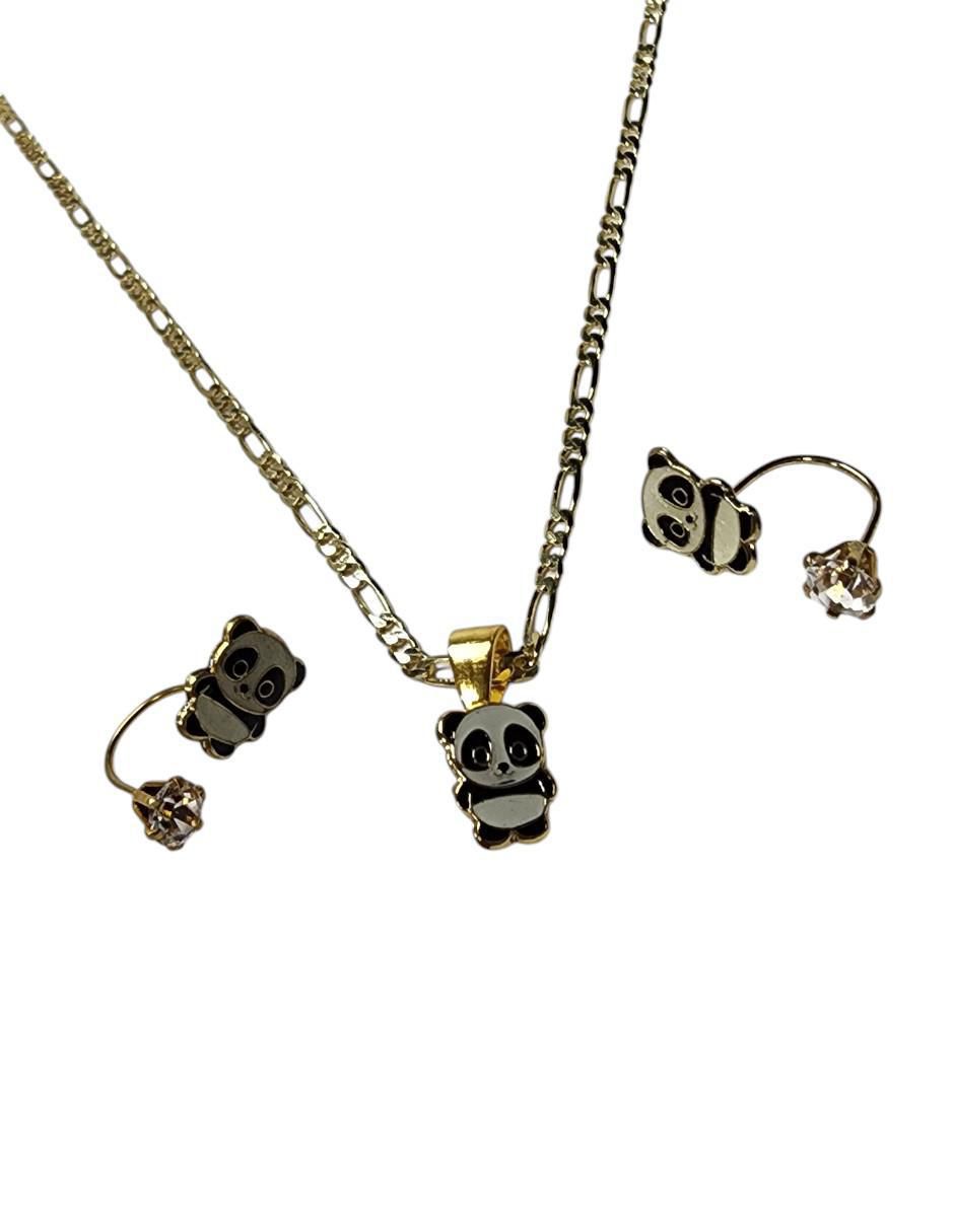 Aretes y collar de panda Ternura de oro vermeil 14 k zirconia 4
