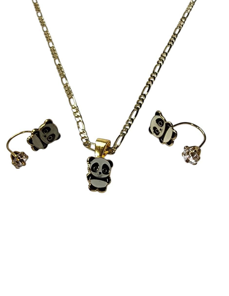Aretes y collar de panda Ternura de oro vermeil 14 k zirconia 5