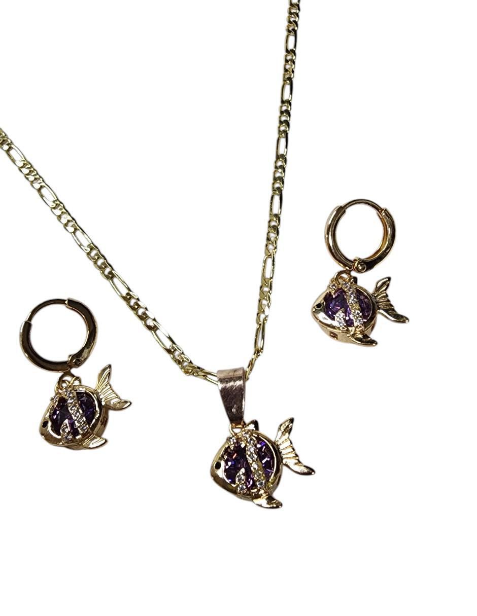 Aretes y collar de pez Mar zirconia 4