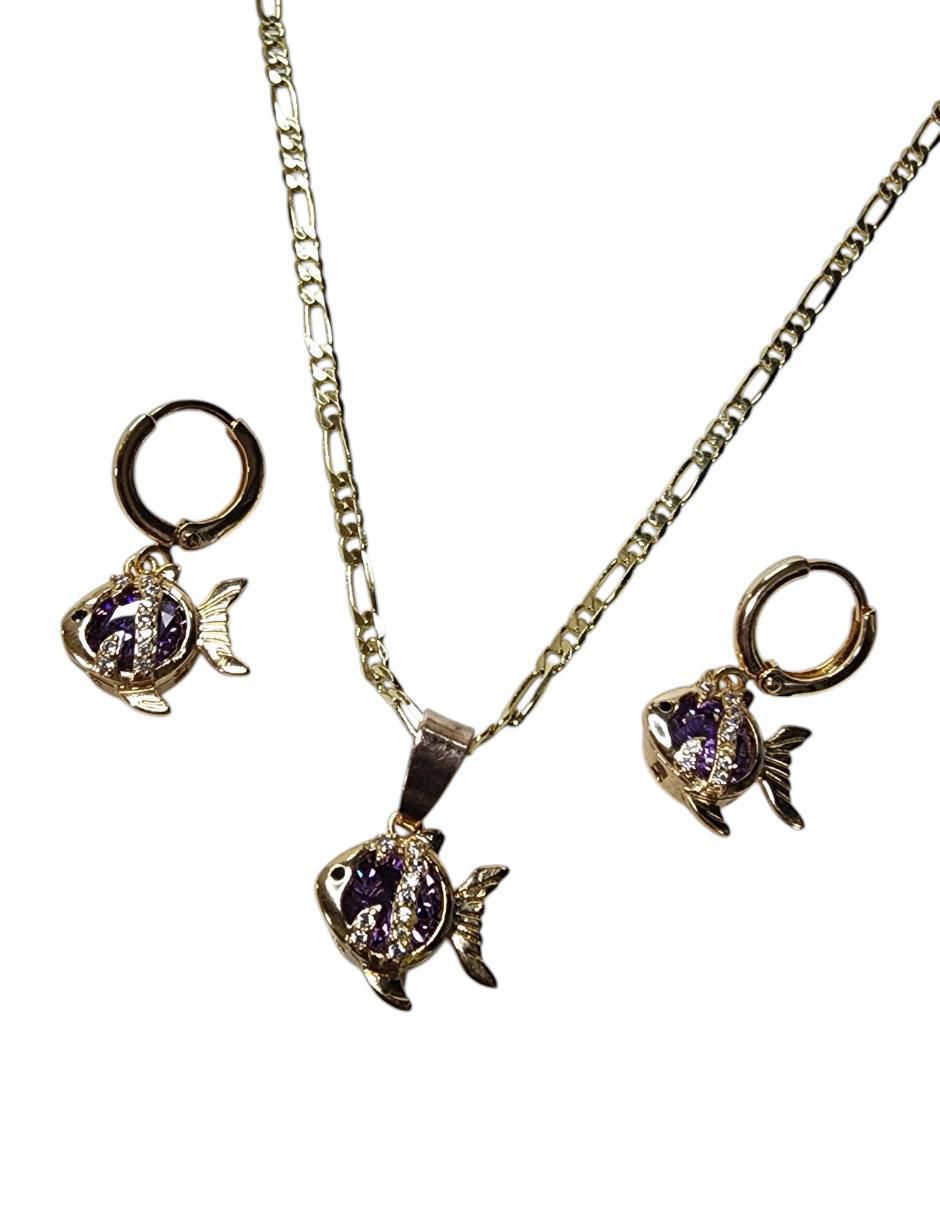 Aretes y collar de pez Mar zirconia 5