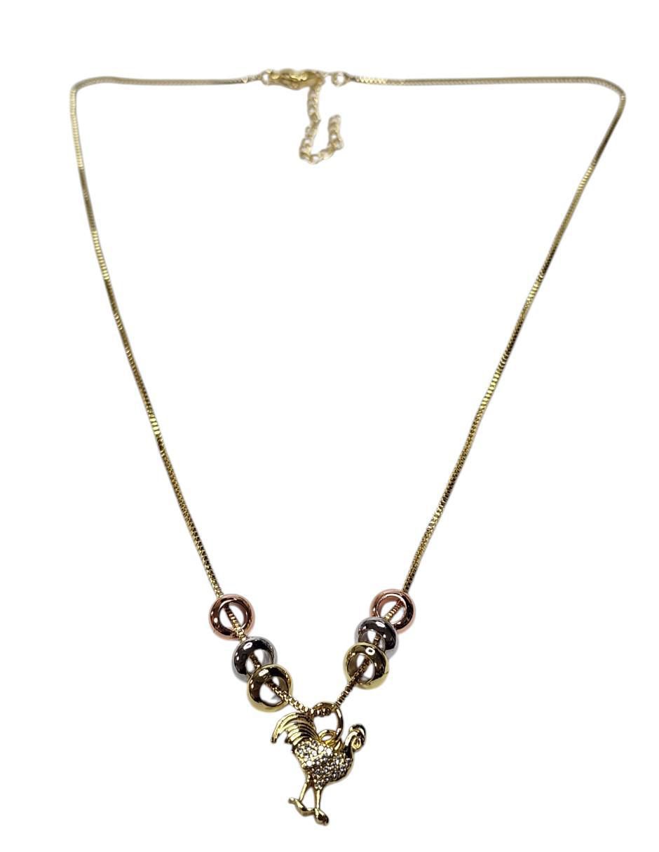 Collar con dije de gallo Ave de oro laminado 14 K 2