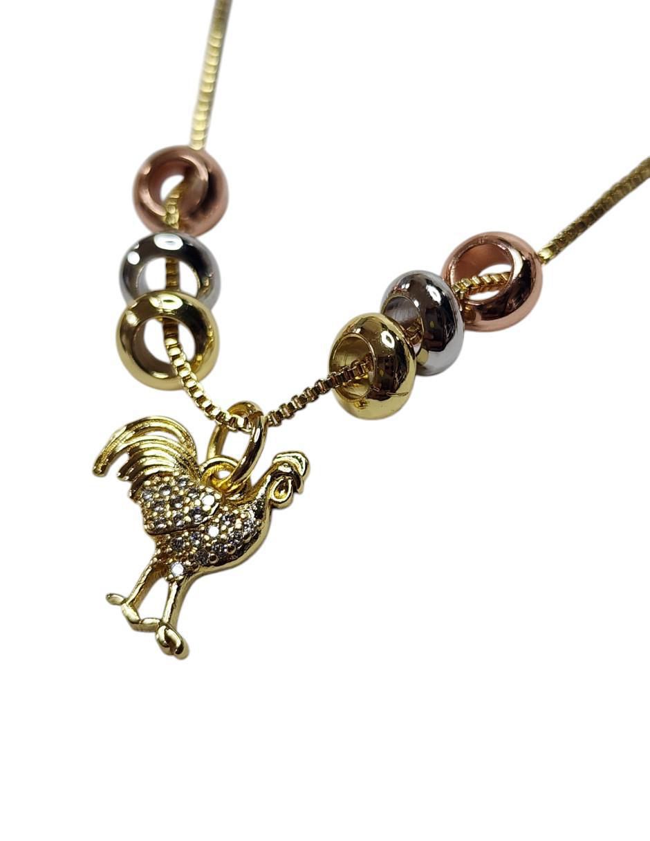 Collar con dije de gallo Ave de oro laminado 14 K 3