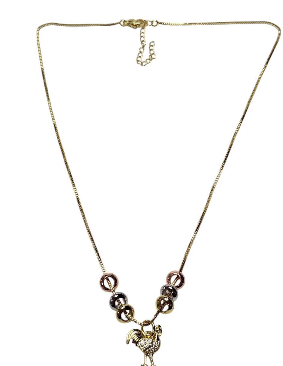 Collar con dije de gallo Ave de oro laminado 14 K 4