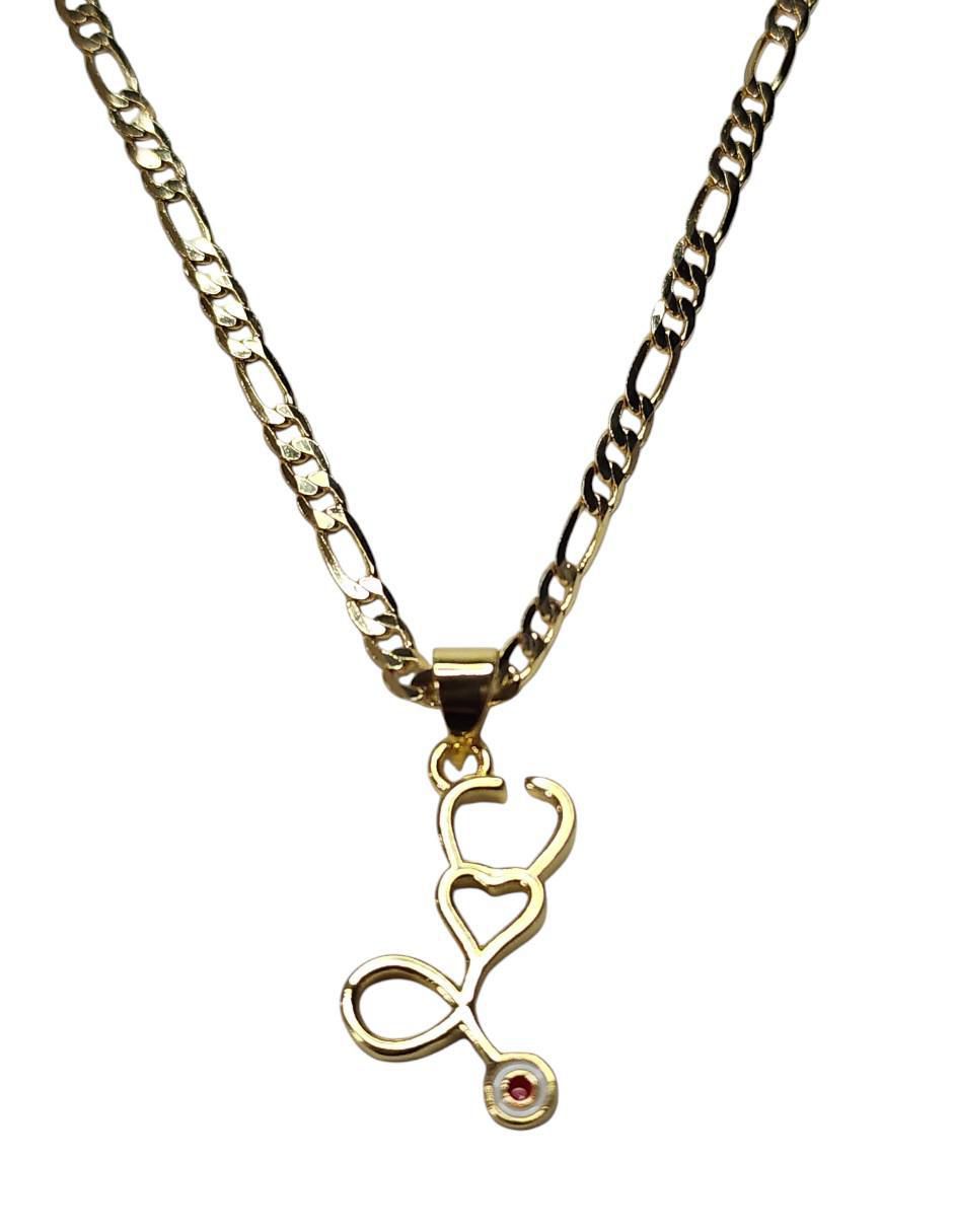 Collar con dije Estetoscopio de oro laminado 14 K Collar con dije Estetoscopio de oro laminado 14 K