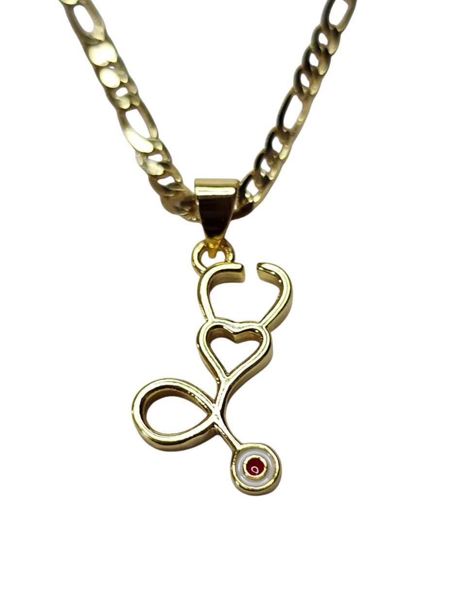 Collar con dije Estetoscopio de oro laminado 14 K 3