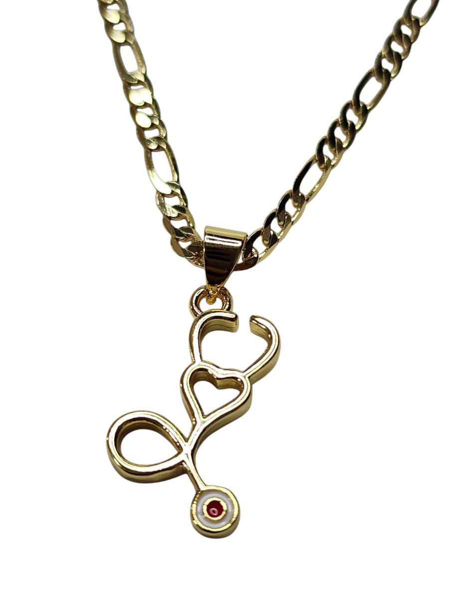 Collar con dije Estetoscopio de oro laminado 14 K 4
