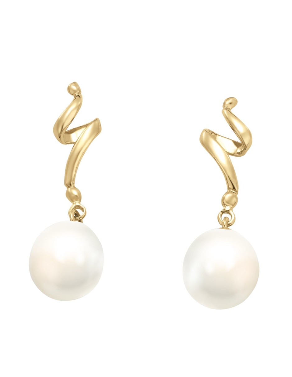 Aretes de perla de oro 14 K con acabado brillante perla Aretes de perla de oro 14 K con acabado brillante perla