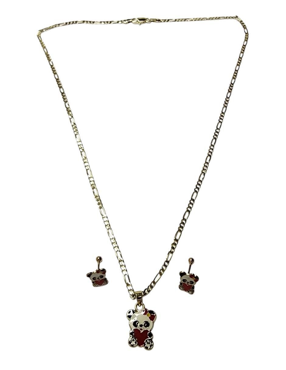 Aretes y collar de panda Ternura de oro vermeil 14 k 3