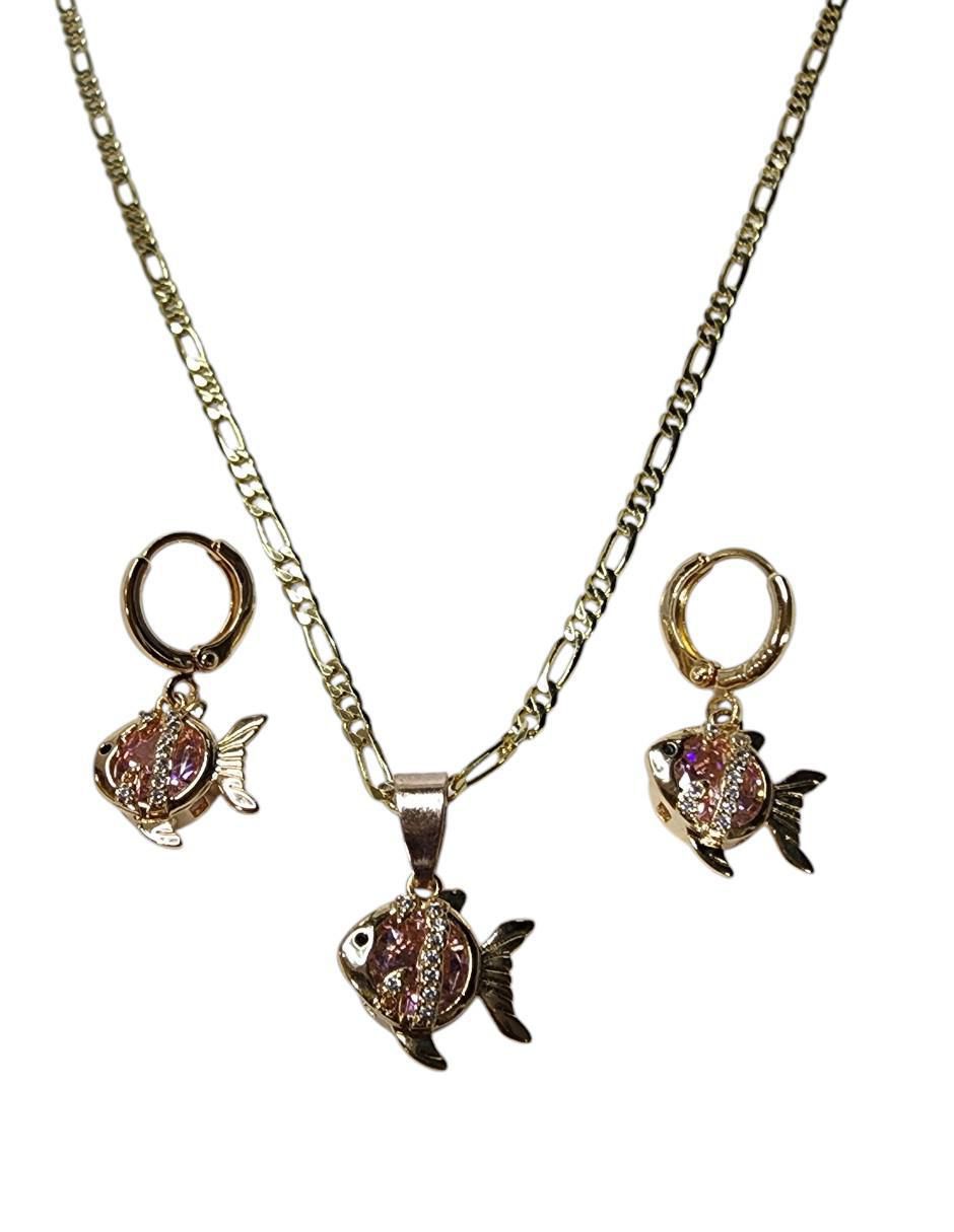 Aretes y collar de pez Mar zirconia