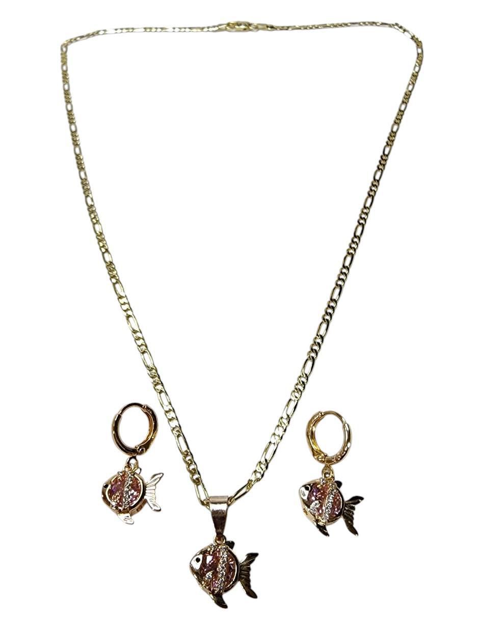Aretes y collar de pez Mar zirconia 2
