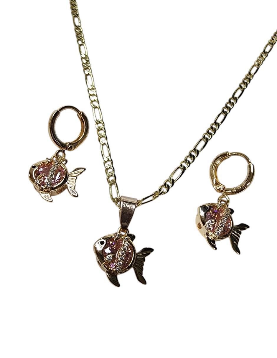 Aretes y collar de pez Mar zirconia 3